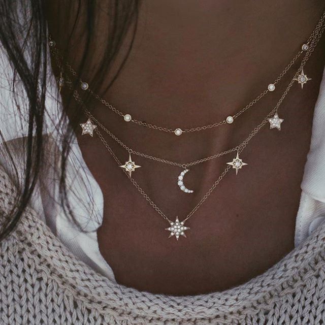 Bohemian Multi-layer Moon Star Necklace