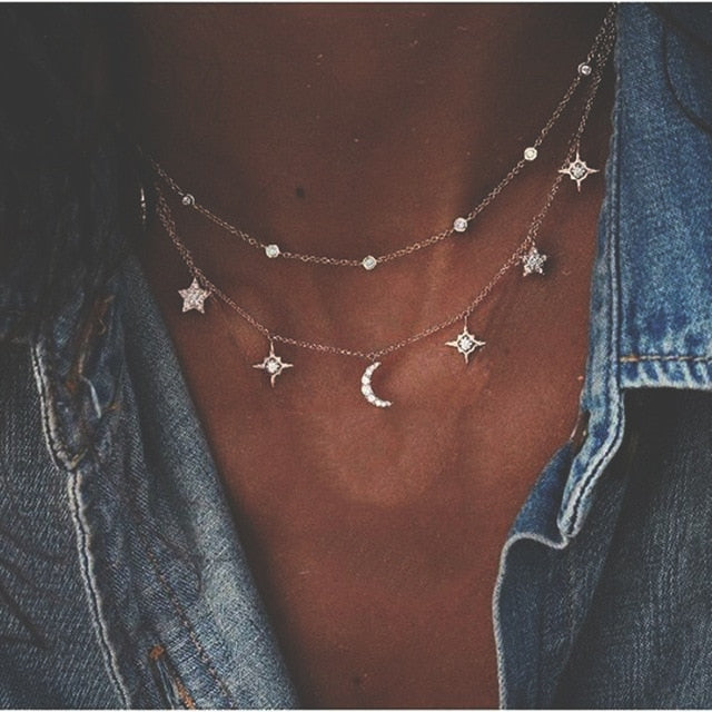 Bohemian Multi-layer Moon Star Necklace