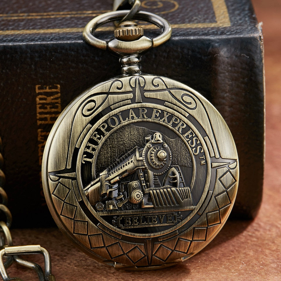 Hollow Bronze Retro Mechanical Pocket Watch