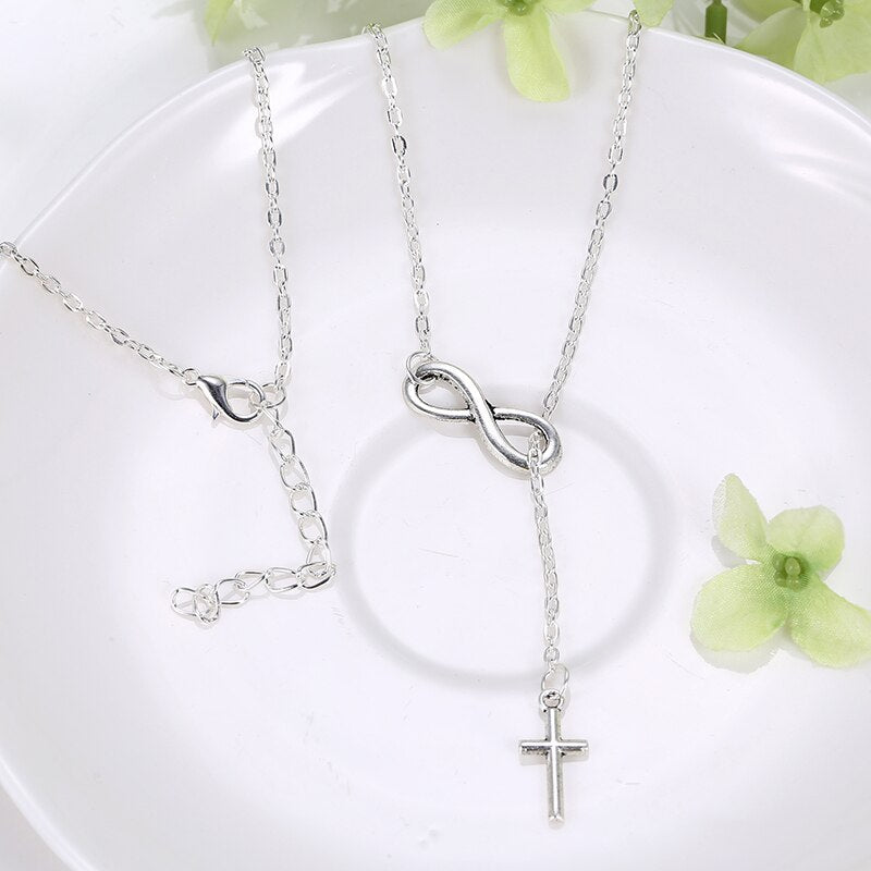 Classic 8 word Infinity Tassel Cross Pendant