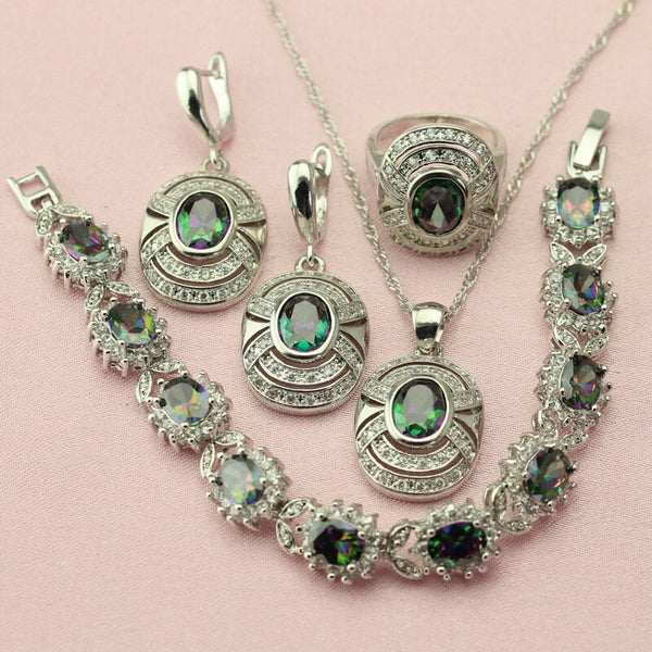 Trendy Multicolor Cubic Zirconia Silver Color Jewelry Sets