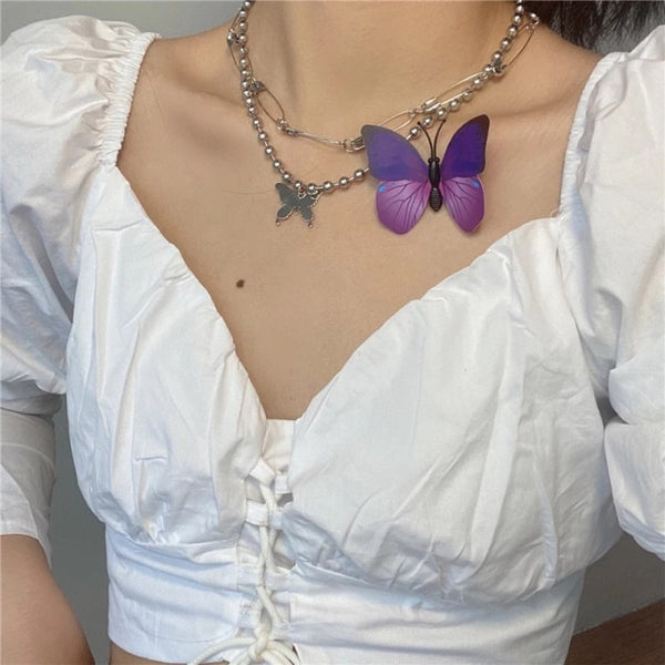 Colorful Butterfly Pendant Clavicle Neck Chains Necklaces