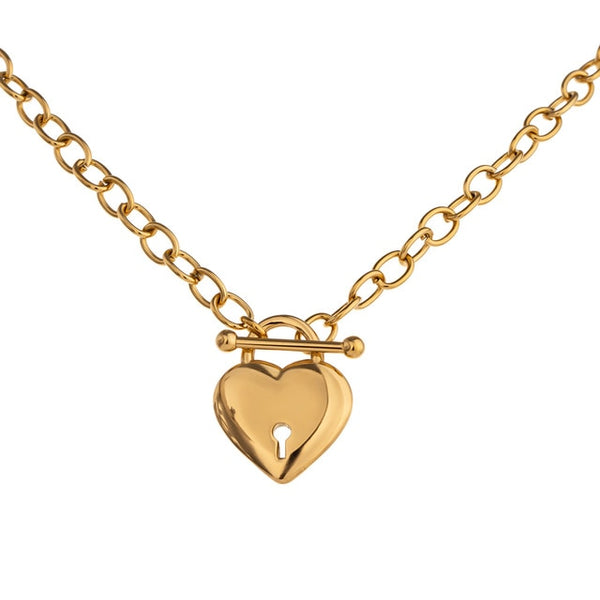 Romantic Heart Lock Pendant Stainless Steel Necklace