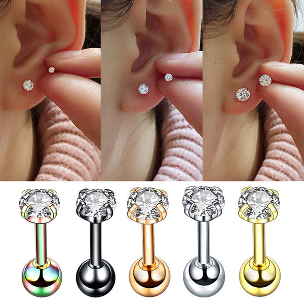 1 pair Medical Stainless steel Crystal Zircon Ear Studs Earrings