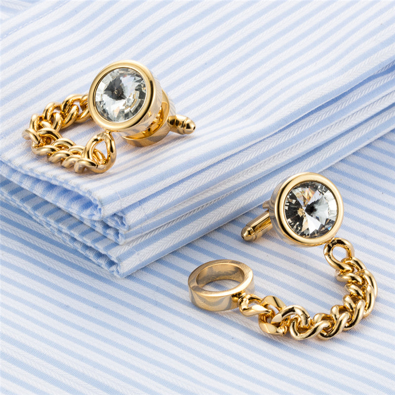 Luxury Crystal Brass Chain Cufflinks for Mens