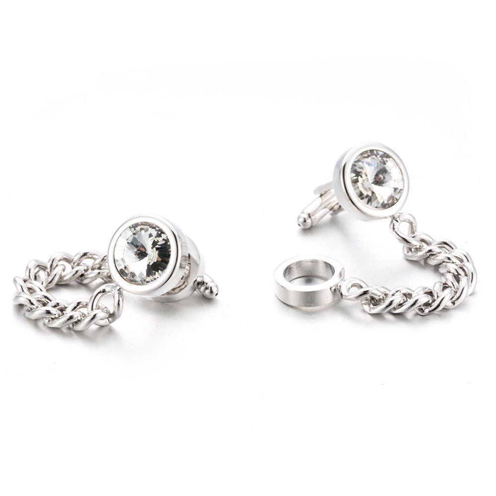 Luxury Crystal Brass Chain Cufflinks for Mens