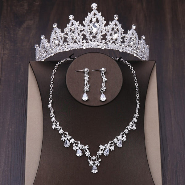 high-end gold white tiara necklace earrings jewelry sets