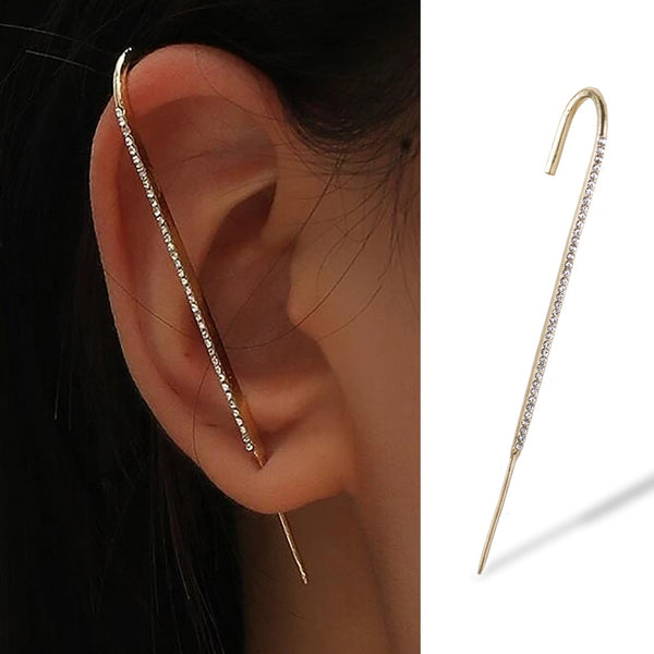 Vintage Simple Ear Clip Ear Wrap Crawler Crystal Hook Earrings