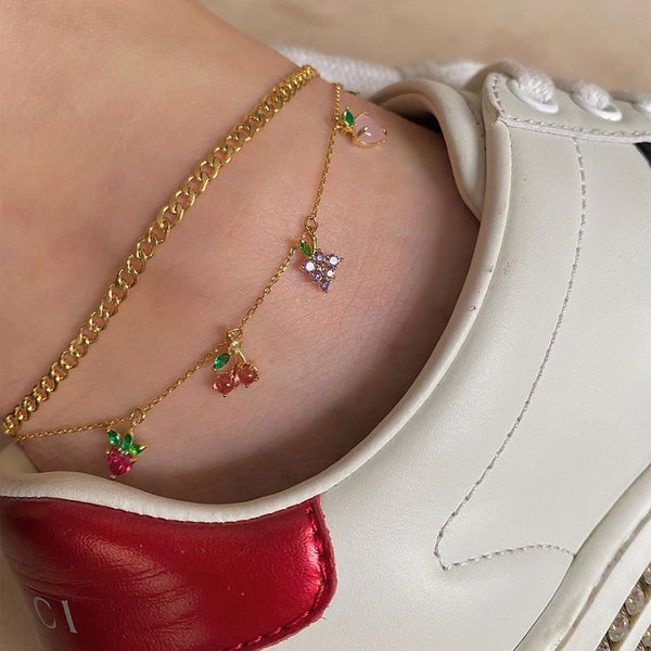 Summer Crystal Gold Thick Chain Women Anklet