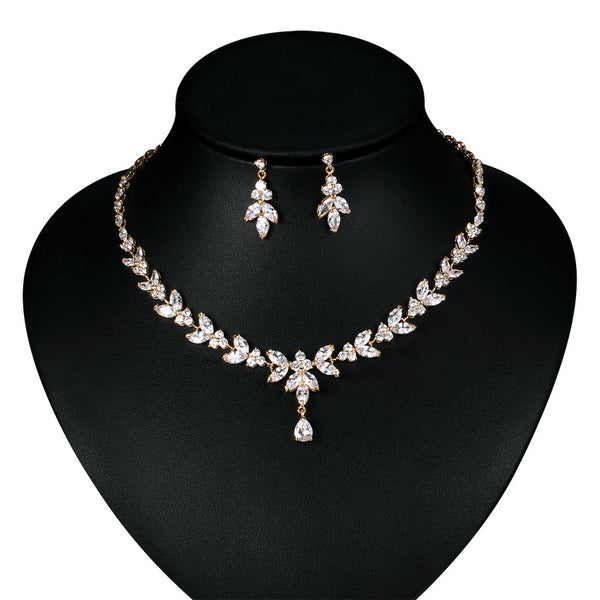 Marquise Cut Cubic Zirconia CZ Bridal Wedding Necklace and Earring Jewelry Set