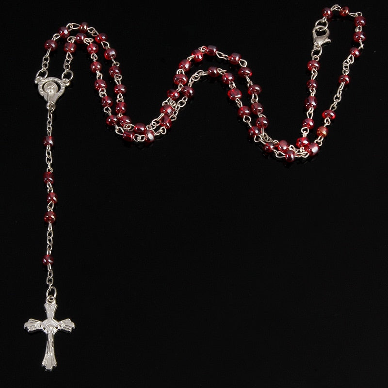 Small 4mm Glass Rosary Necklace