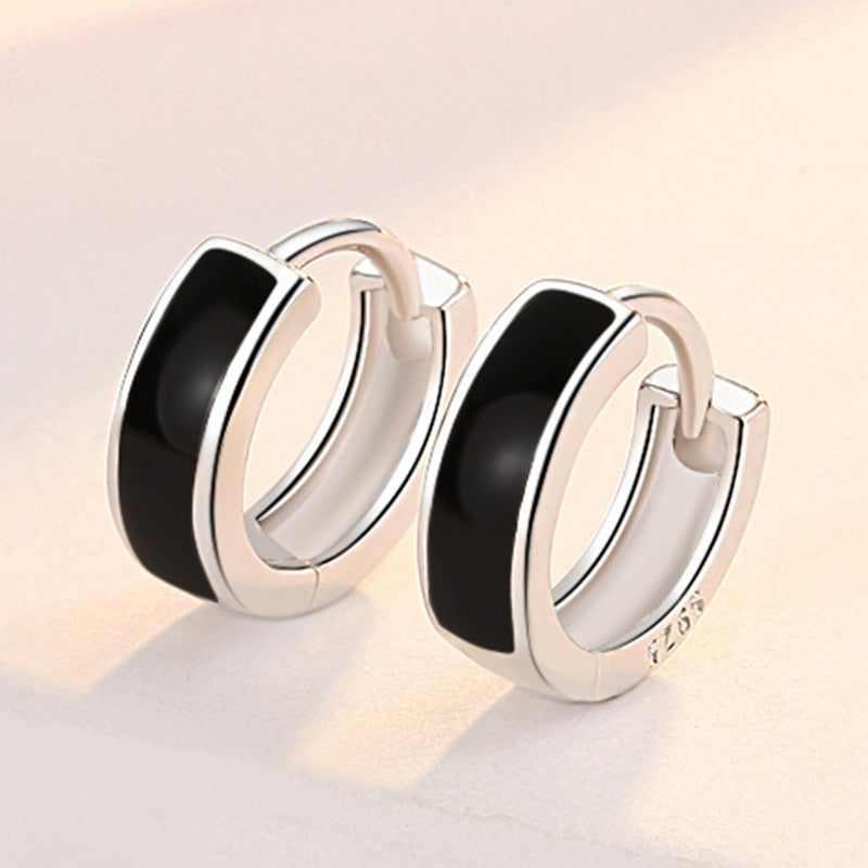 Fashion 925 Sterling Silver Stud Earrings Round Design Black Earring