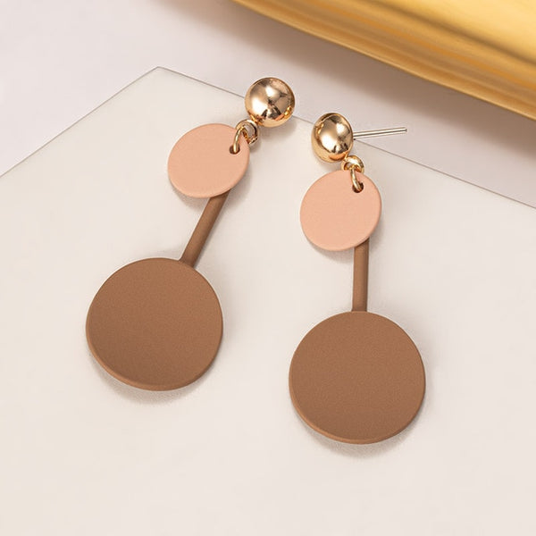 Women Brown Arcylic Geometric Dangle Drop Gold Earing