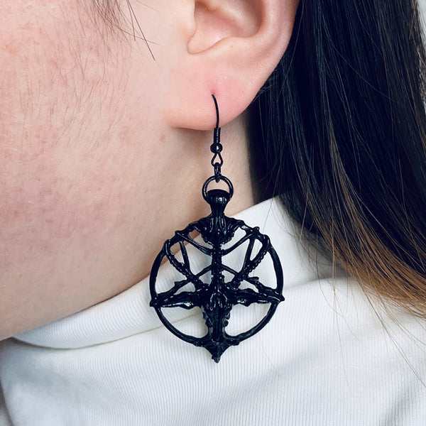 Retro  Pentagram Pan God Skull Goat Head Pendant Earrings