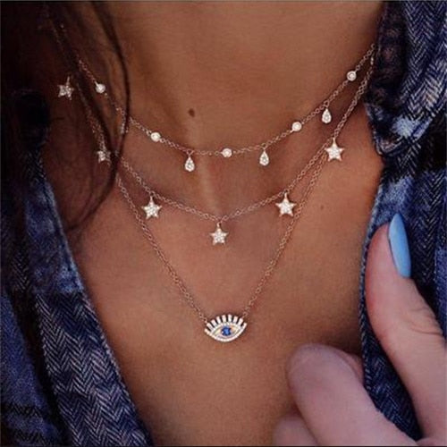 Bohemian Gold Moon Choker Necklace