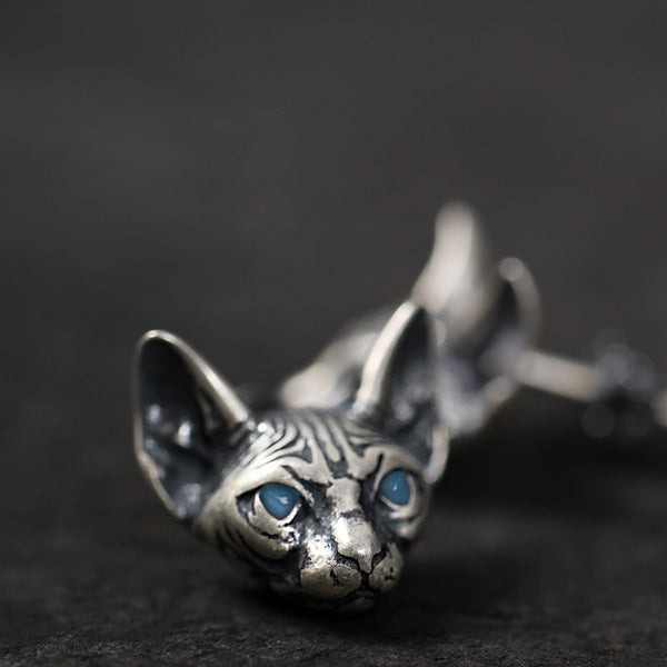 Vintage Silver Plated Sphink Cat Stud Earrings for Men Women