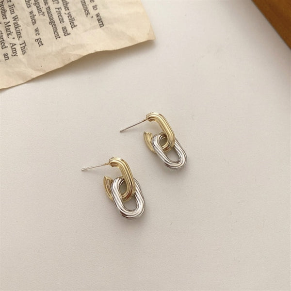 Korea Simple Metal Gold Silver Color Irregular  Earring