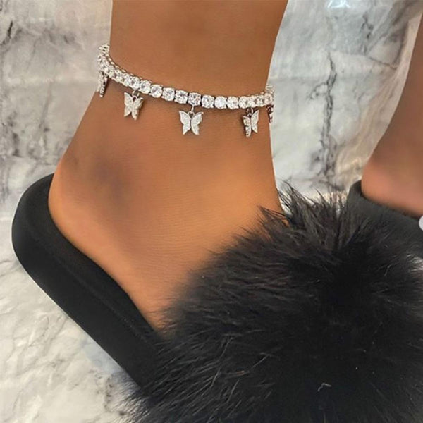 Gold Butterfly Anklet Rhinestone Crystal Ankle Bracelet