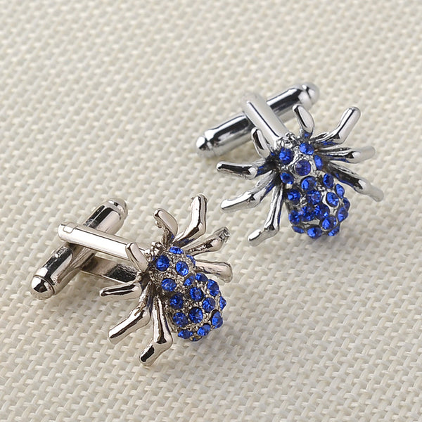 Fashion Blue Crystal Spider Cufflinks For Men