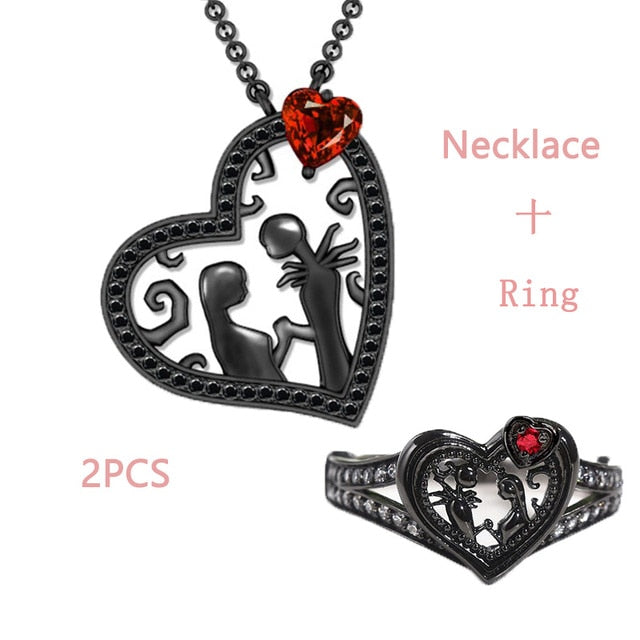 Double Lover Heart Ring Necklaces  Jewelry Set