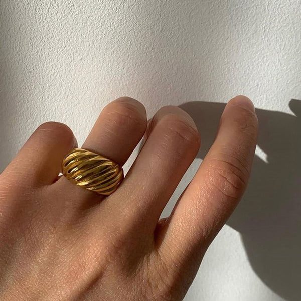 18k Gold Plating Tarnish Free Croissant Chunky Gold Rings