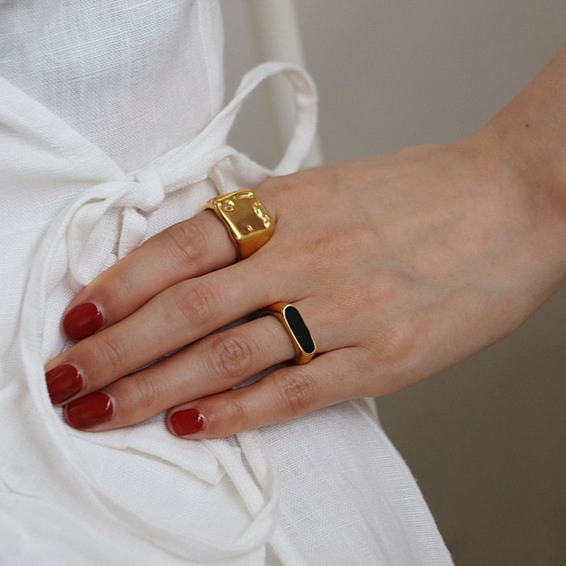 Black Enamel Abstract Body Rings