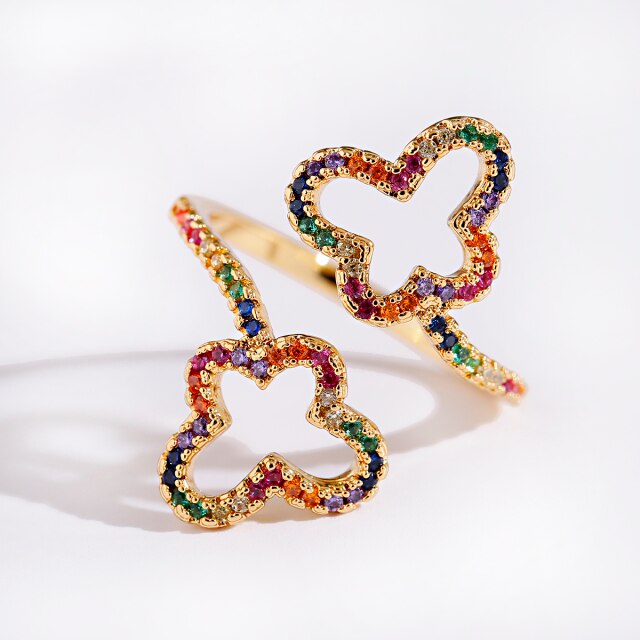 Luxury Love Shape Rings Letter Geometric Copper Rings