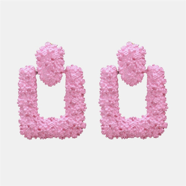 New Korea Fashion Pink Resin Beaded Drop Earrings