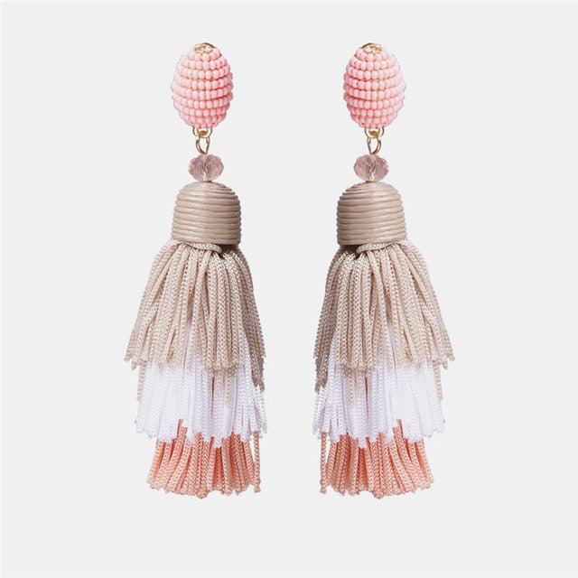 New Korea Fashion Pink Resin Beaded Drop Earrings