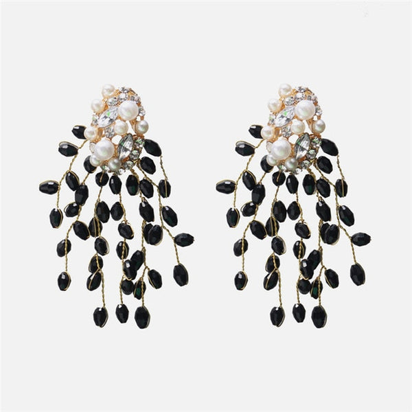 Black Color Metal Crystal Acrylic Vintage Earrings