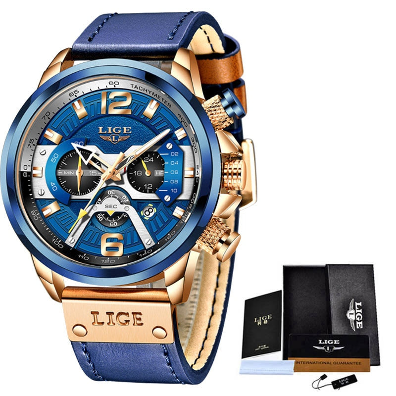 Luxury Blue Leather Chronograph Sport Watch For Men