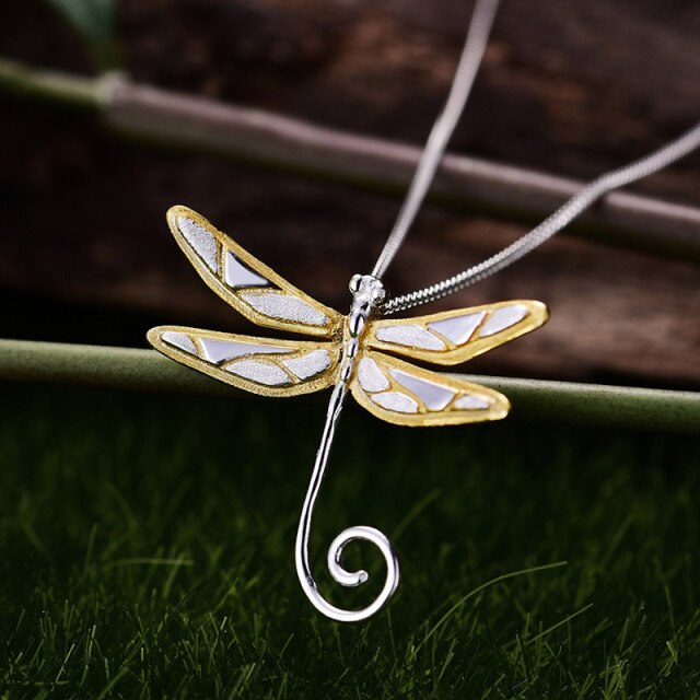 925 Sterling Silver  18K Gold Cute Dragonfly Pendant without Necklace