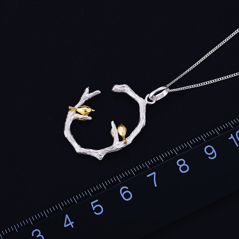 18K Gold Bird on Branch Pendant without Necklace for Women Gift