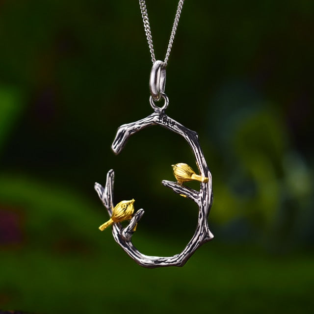 18K Gold Bird on Branch Pendant without Necklace for Women Gift