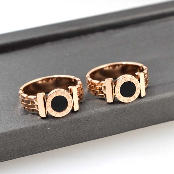 Woman Rings Stainless Steel Black Roman Numerals  Rose Gold Color Hollow Out Rings