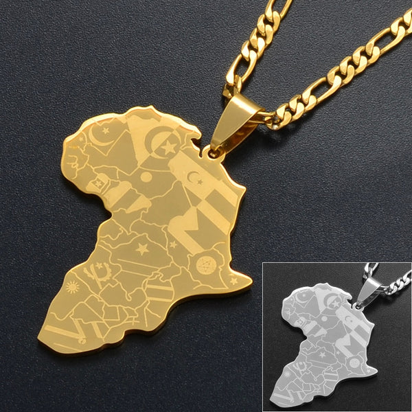 Silver Color/Gold Color Africa Map With Flag Pendant