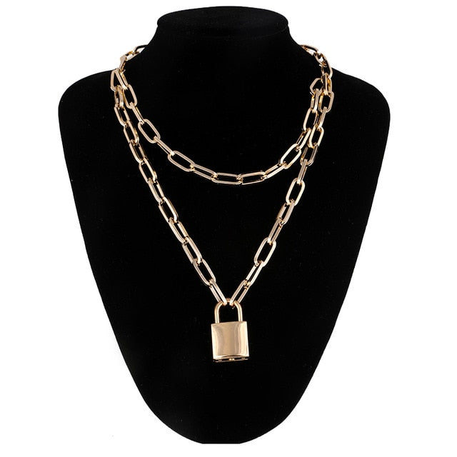 Lock Chain Necklace With A Padlock Pendants