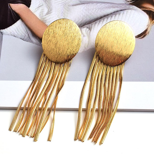 New Arrival Long Gold Metal Chain Tassel Earrings