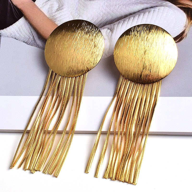 New Arrival Long Gold Metal Chain Tassel Earrings