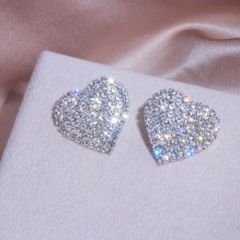 New Design Luxury Crystal Heart Stud Earrings