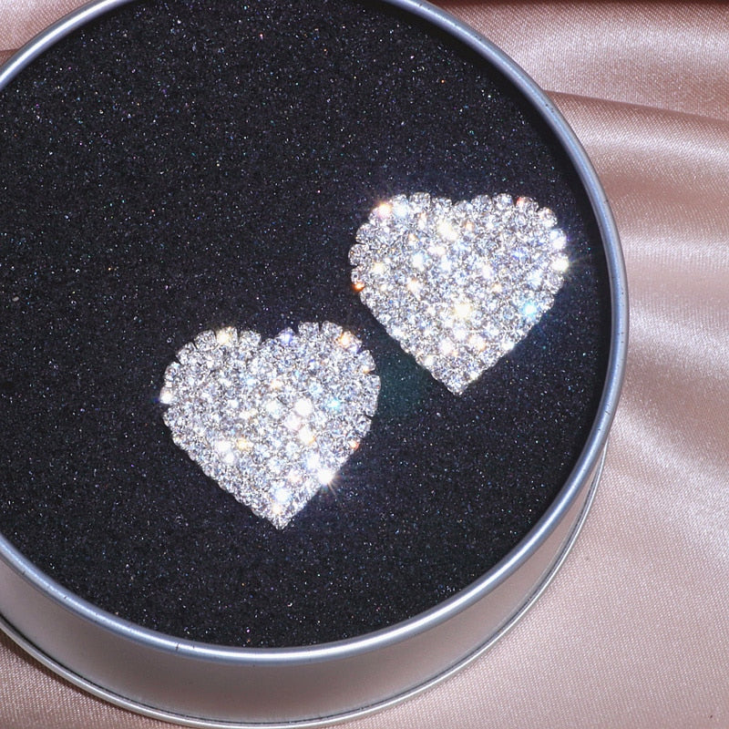 New Design Luxury Crystal Heart Stud Earrings