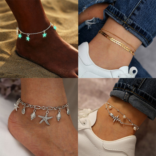 Bohemia Luminous Heart Pendant Anklets For Women