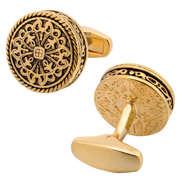 Carved Antique Gold Silver-color Greek Royal Pattern Cufflinks