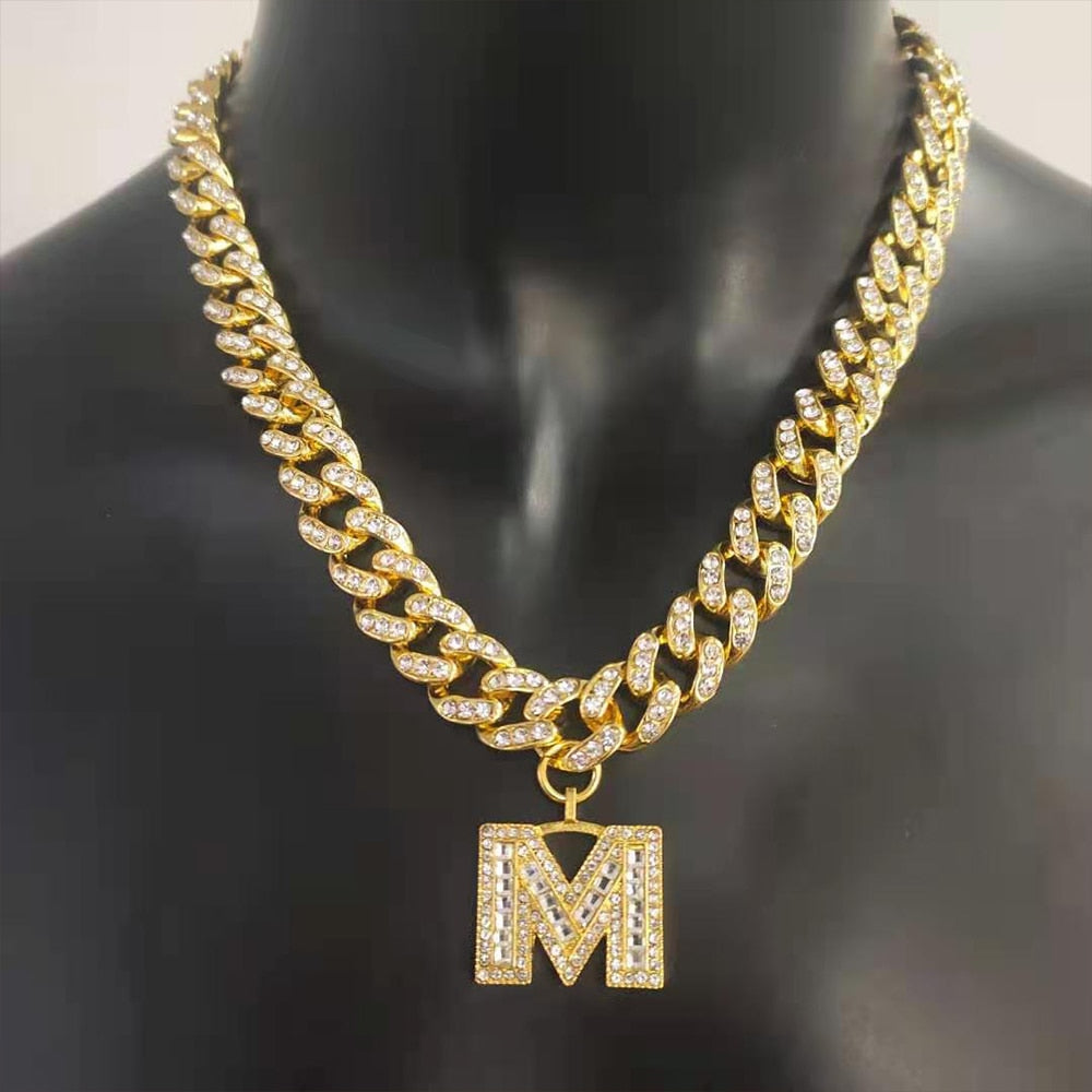 26 Baguette Letter Hip Hop Initial Necklace