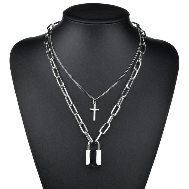 Cute Simple Chain Link Lock Necklace Pendant