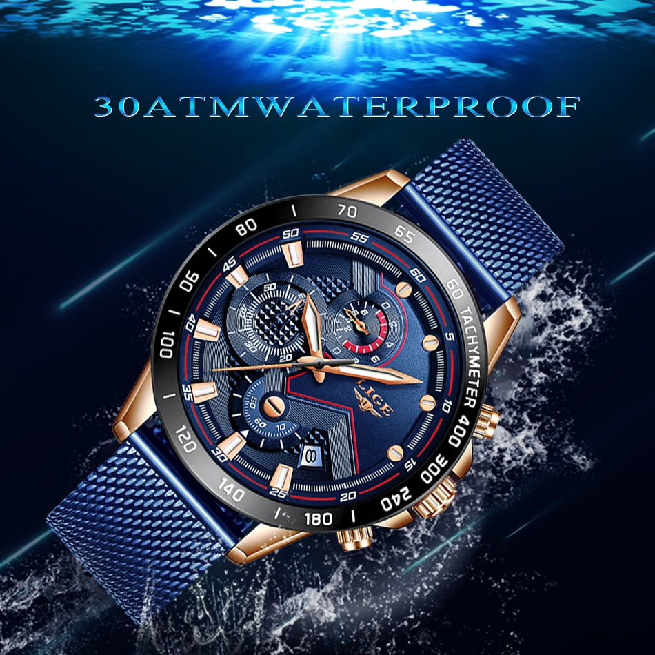 Luxury WristWatch Quartz Clock Men Waterproof Sport Blue Watch