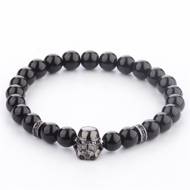 Mens CZ Beaded  Bright Black Lava Stone Bracelets