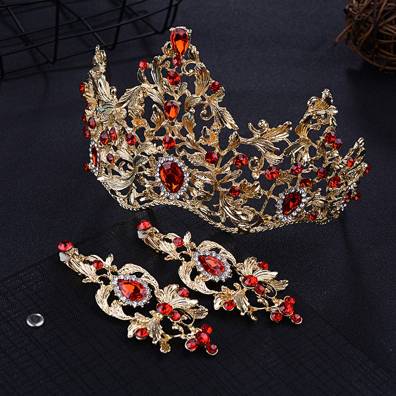 Red Wedding Crown Gold Royal Bridal Tiara