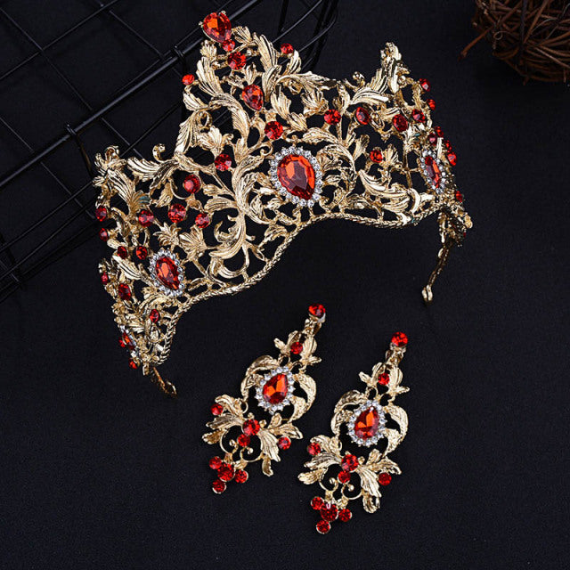 Red Wedding Crown Gold Royal Bridal Tiara