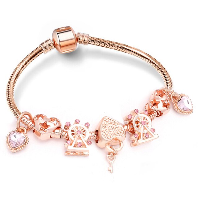 Antique Crystal Heart Charm Bracelet